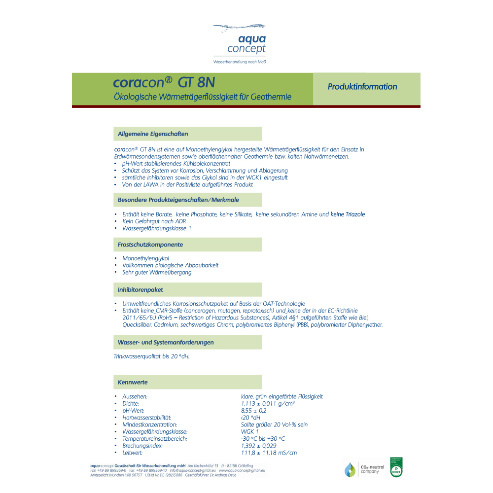 20 Liter Wärmeträgerfluid für Wärmepumpen Coracon® GT 8N Nahwärmenetze Geothermieanlagen