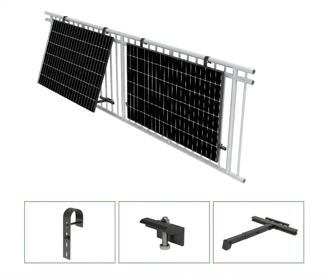 Balkonkraftwerk-Halterung für Balkongeländer – 0° oder 15°–30° Neigung, für 1 Solarmodul
