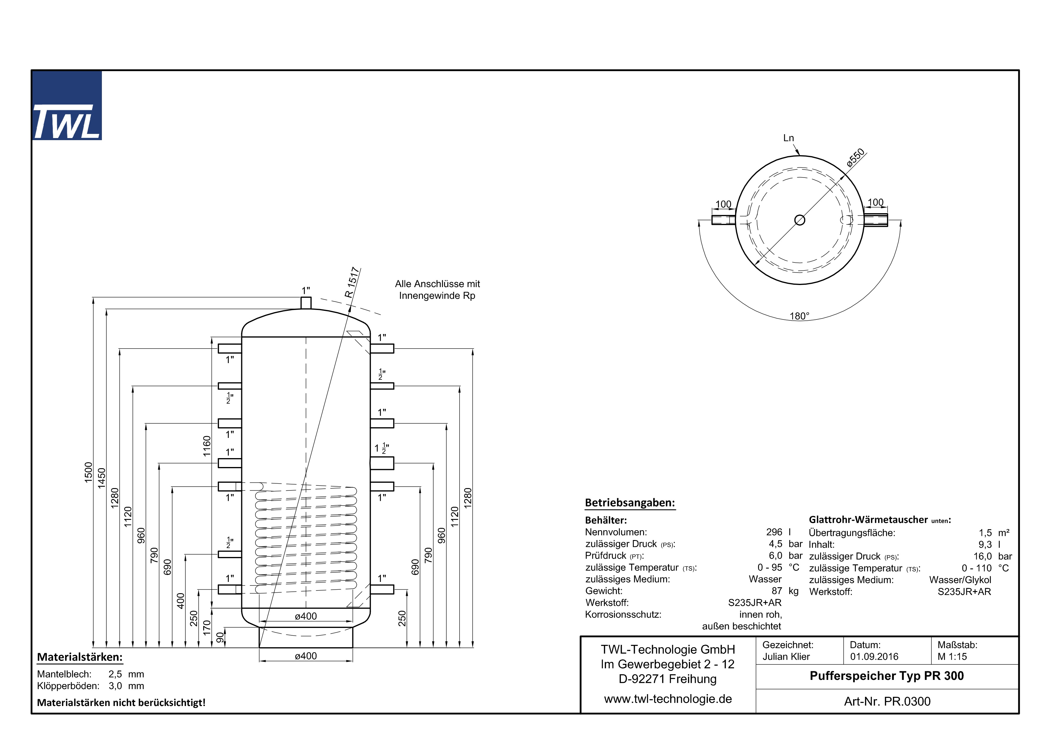 TWL Pufferspeicher PR 300 Liter - ÖkoLine-C Isolierung