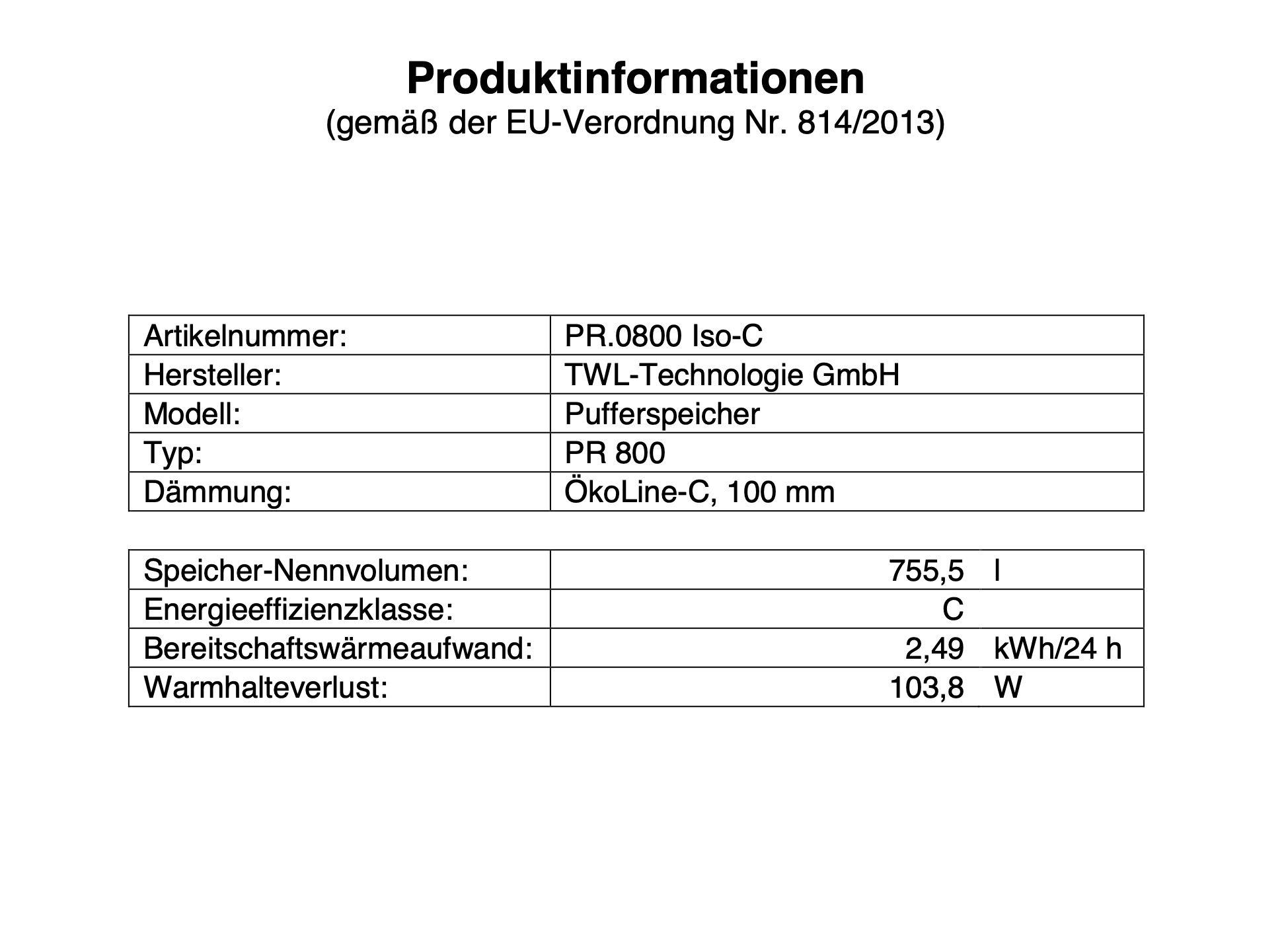 PR-0800-c-erp TWL Pufferspeicher PR 800 Liter - ÖkoLine-C Isolierung