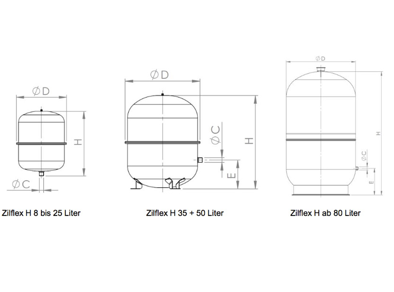 Zilflex-H-Zeichnung Zilmet Zilflex H 35L Heizungs Ausdehnungsgefäß Druckausgleichsgefäß Druckausdehnungsgefäß