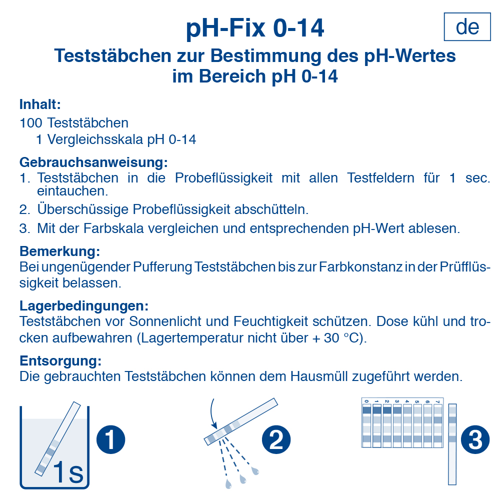phfix 100 Stück pH Teststäbchen Indikatorstäbchen ph 0-14 Solarflüssigkeit Säuren