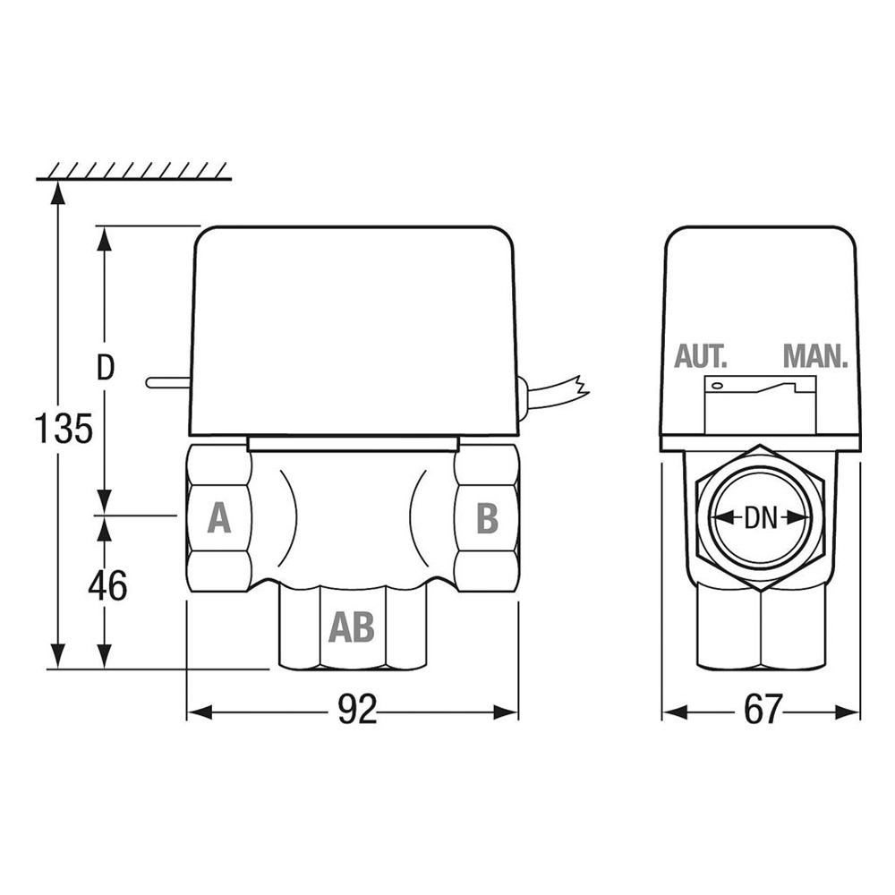 Drei-Wege-Zonenventil Solar DN20 (3/4") oder DN25 (1") mit Endschalter, Servomotor 230 V, Messinggehäuse, Handbetätigung, für Heizungs- und Solaranlagen Drei-Wege-Zonenventil Solar DN20 (3/4") oder DN25 (1") mit Endschalter, Servomotor 230 V, Messinggehäuse, Handbetätigung, für Heizungs- und Solaranlagen