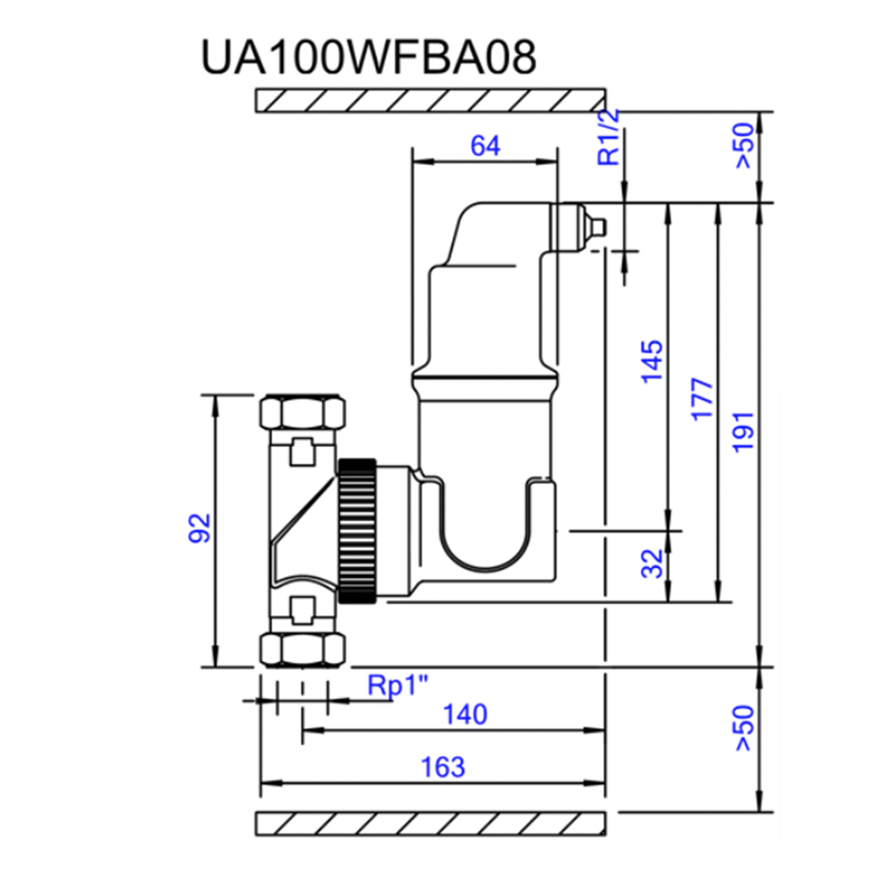 UA100WFBA08-01 1 Zoll AUTOCLOSE-LUFTABSCHEIDER - Universal - SpiroVent Solar bis 180°