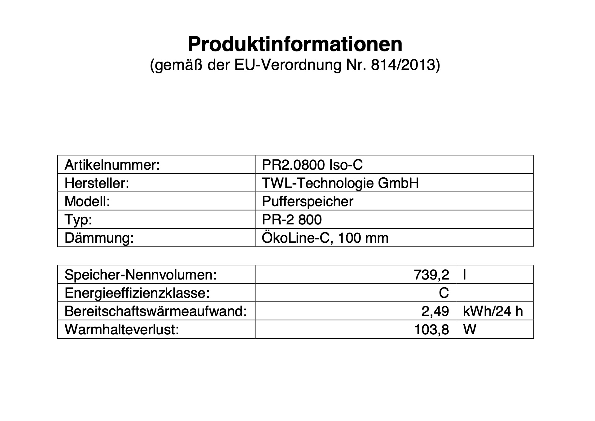 PR2-0800-c-erp TWL Pufferspeicher PR2 800 Liter - ÖkoLine-C Isolierung