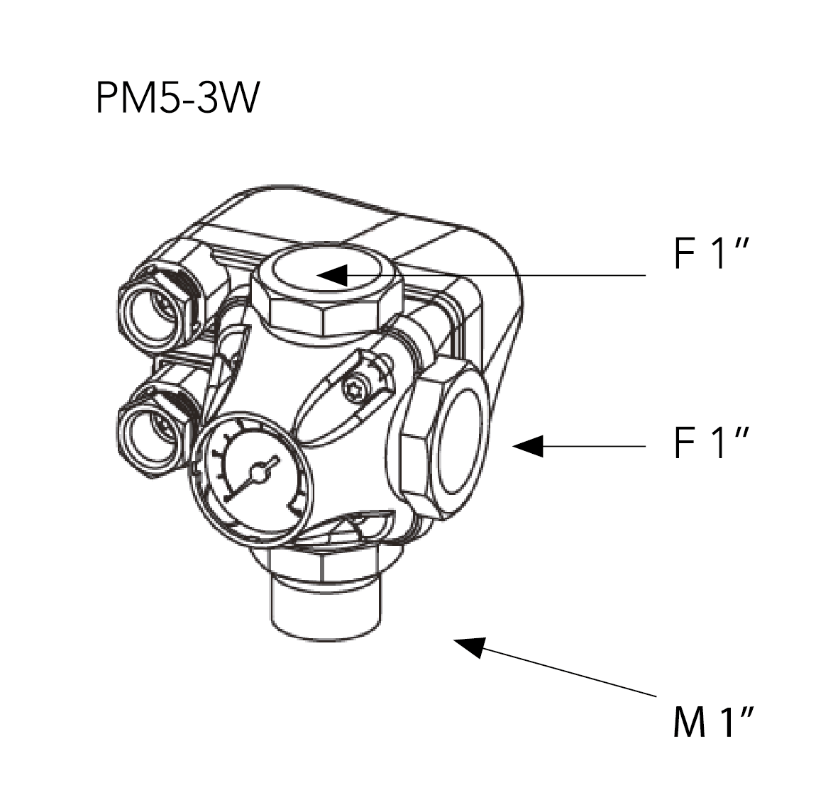 Mechanischer Druckschalter PM 5-3W – Druckschalter für Wasserpumpen mit integriertem Manometer und 3-Wege-Anschluss, 230V, 1-5 bar