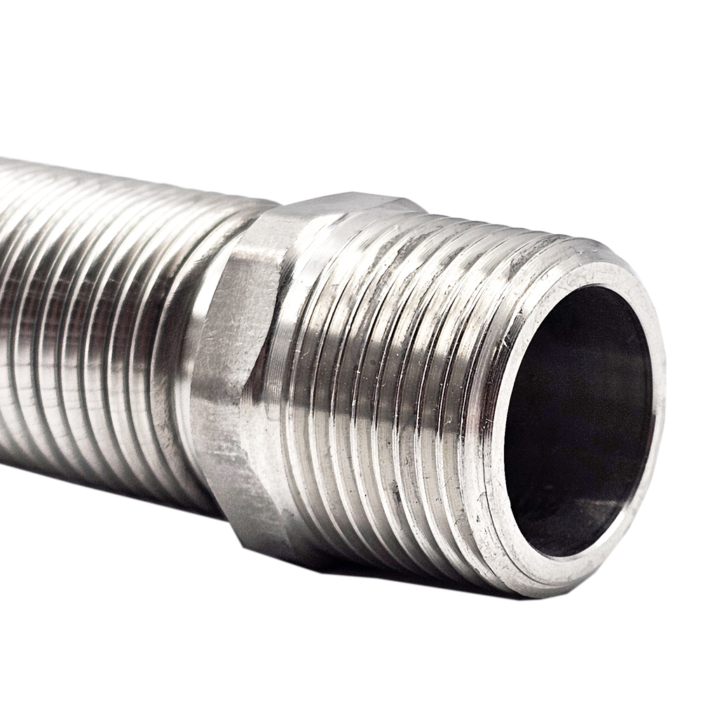 Ayvaz-Detail-02 Edelstahlwellrohr ausziehbar AG/IG 1/2“ - 130-220 mm Solarleitung Flexschlauch