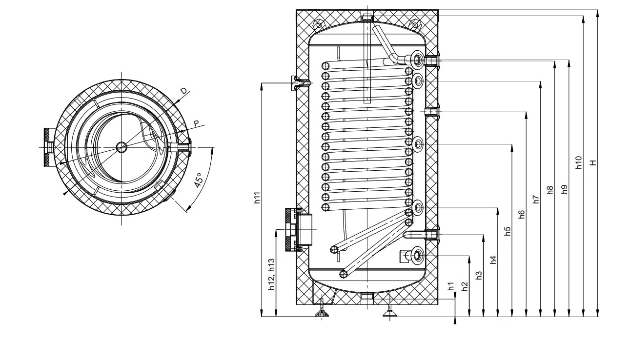 Wärmepumpenspeicher Warmwasserspeicher Hochleistungsspeicher mit einem Wärmetauscher - 300 Liter