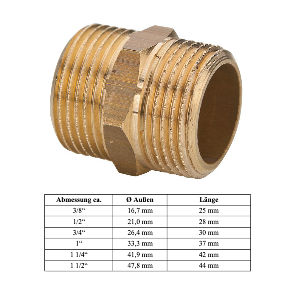 Messing Doppelnippel 1 1/2" - DN40 - Innengewinde