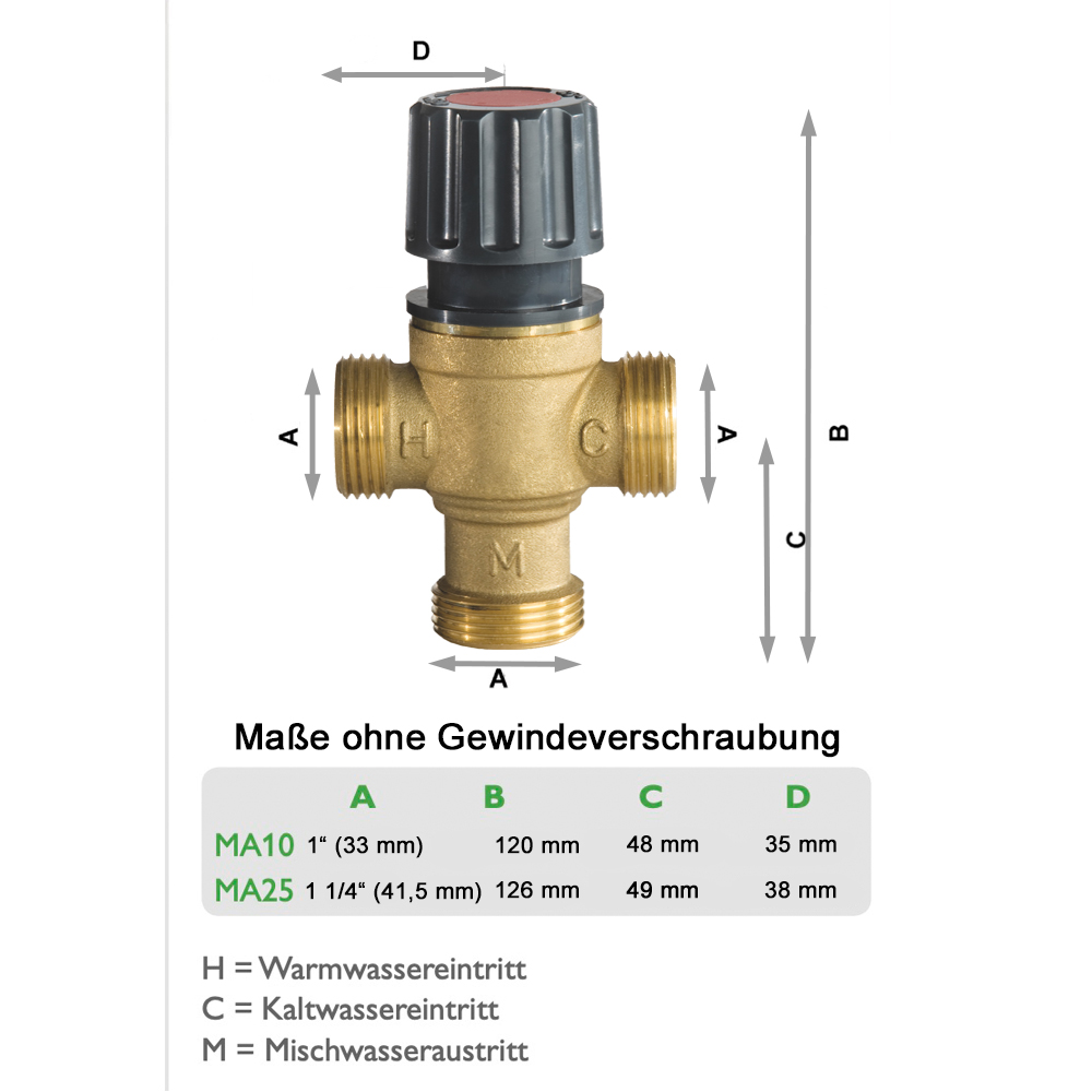 MA10-MA25-001 Resol Brauchwassermischer MA10 1" AG Thermostatisches Mischventil