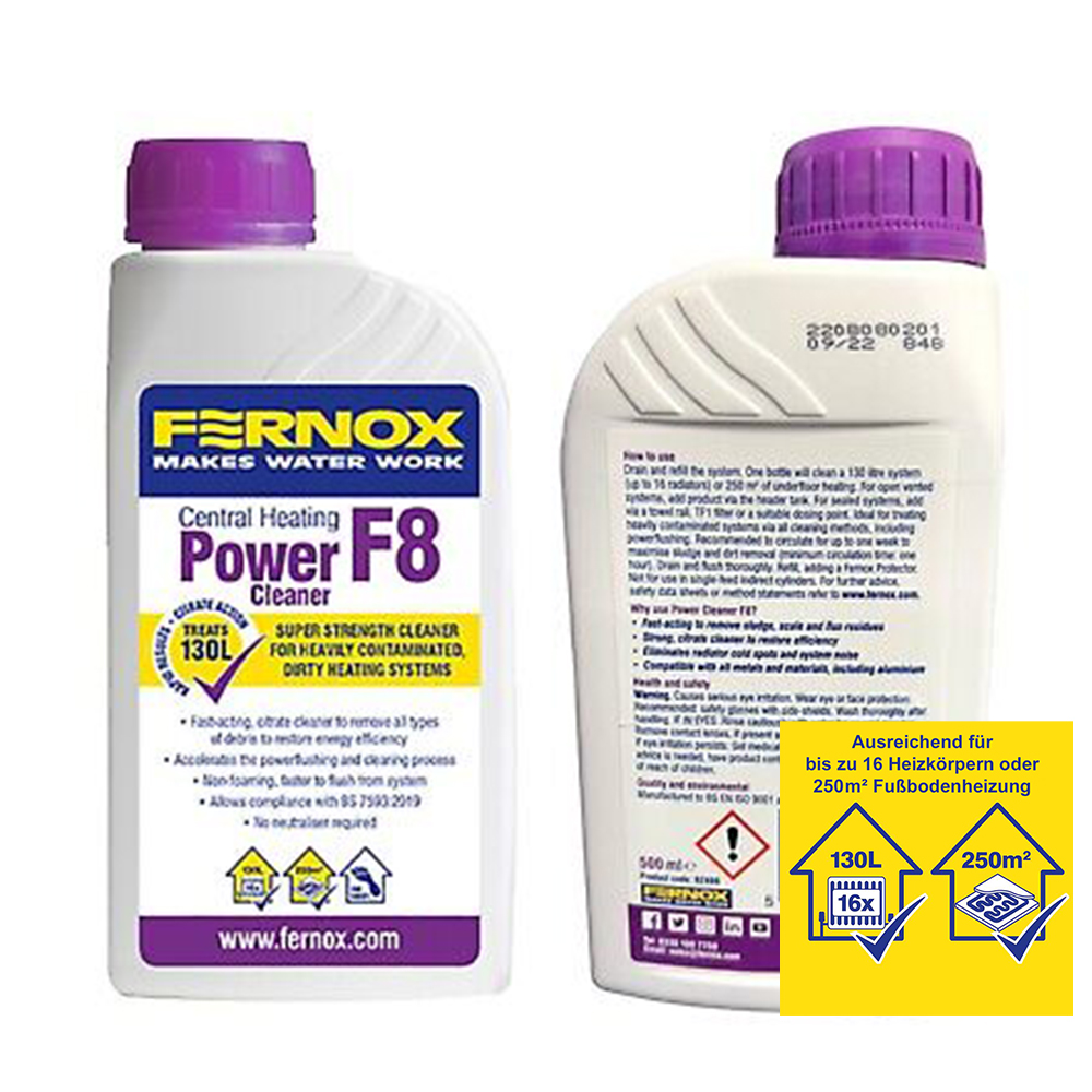 Fernox Power Cleaner F8 Konzentrat 500 ml Hochleistungsreiniger für stark verschmutzte Heizsysteme Fernox Power Cleaner F8 Konzentrat 500 ml Hochleistungsreiniger für stark verschmutzte Heizsysteme