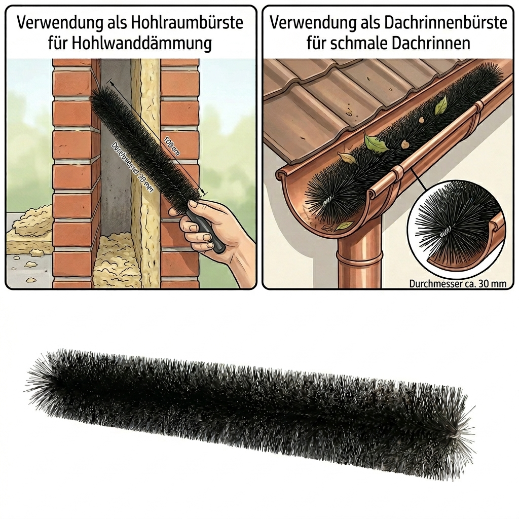 Schutzbürste 1 m Ø 3 cm für Solaranlagen, Regenrinnen & Hohlräume – Marderschutz, Vogelschutz, Laubschutz, UV-beständig
