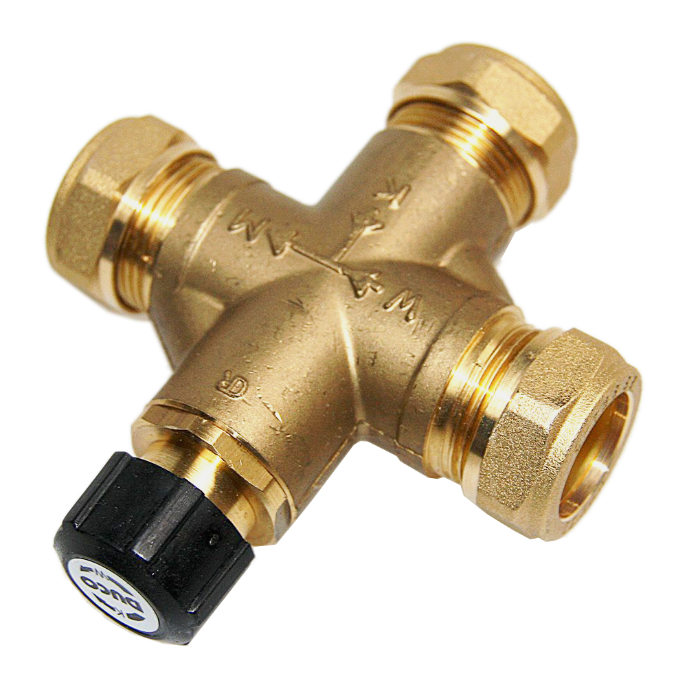 Brauchwassermischer 1"AG - 3/4"IG - 22mm Klemmring Mischventil Verbrühschutz