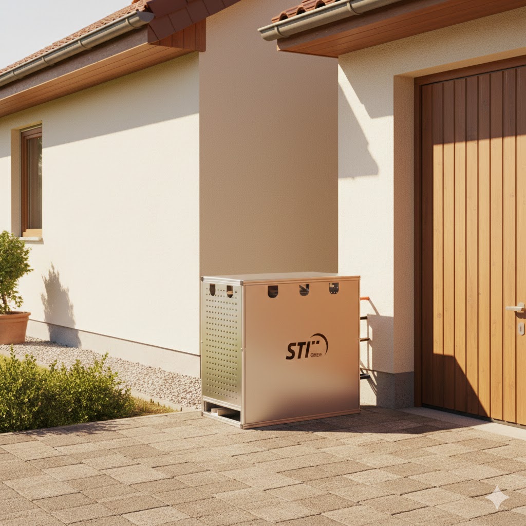 STI Wechselrichterunterstand Größe L aus Aluminium – Profi-Wetterschutz für PV-Wechselrichter & Batteriespeicher, belüftet, individualisierbar