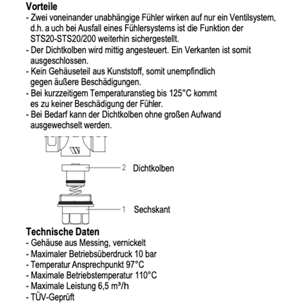 3/4" Thermische Ablaufsicherung STS20 Kapillarrohr 130 / 200 / 400 cm Sicherheitsventil Kessel