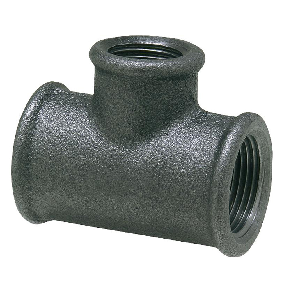 9308803-01 Temperguss T-Stück 90° IG reduziert verschiedene Größen Fitting schwarz