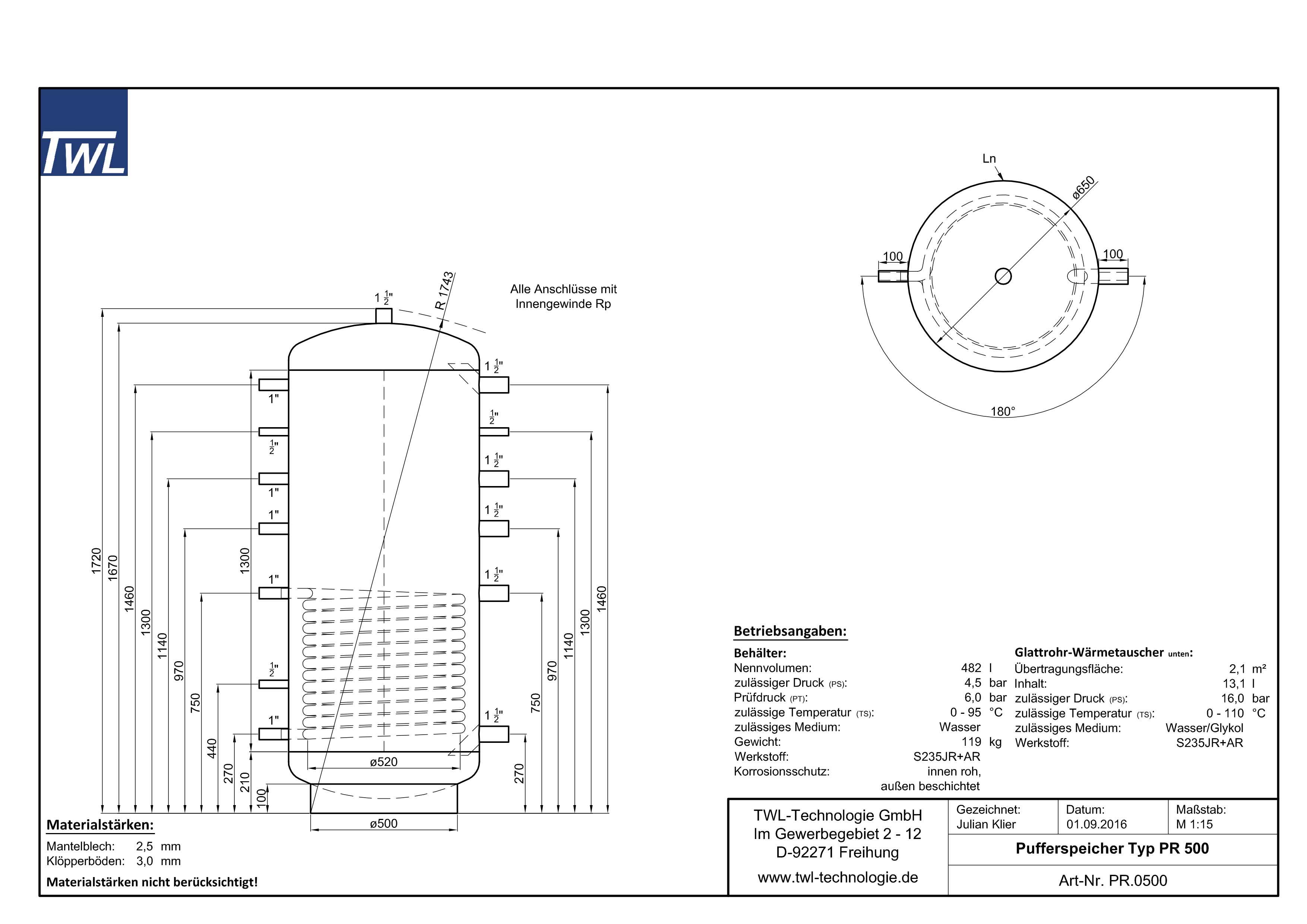 TWL Pufferspeicher PR 500 Liter - ÖkoLine-C Isolierung