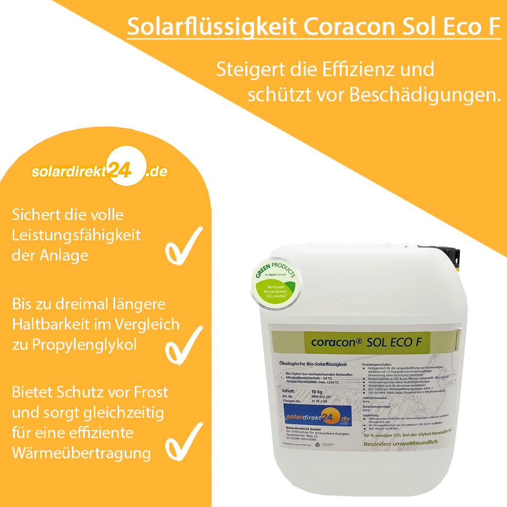 10-50 Liter Ökologische Solarflüssigkeit Coracon Sol ECO F - Temperaturstabil bis 214°C 10-50 Liter Ökologische Solarflüssigkeit Coracon Sol ECO F - Temperaturstabil bis 214°C