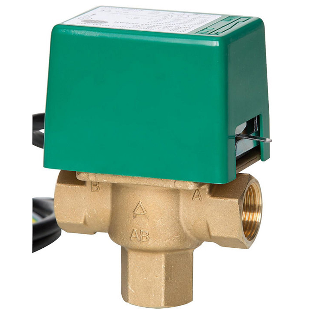 Drei-Wege-Zonenventil Solar DN20 (3/4") oder DN25 (1") mit Endschalter, Servomotor 230 V, Messinggehäuse, Handbetätigung, für Heizungs- und Solaranlagen