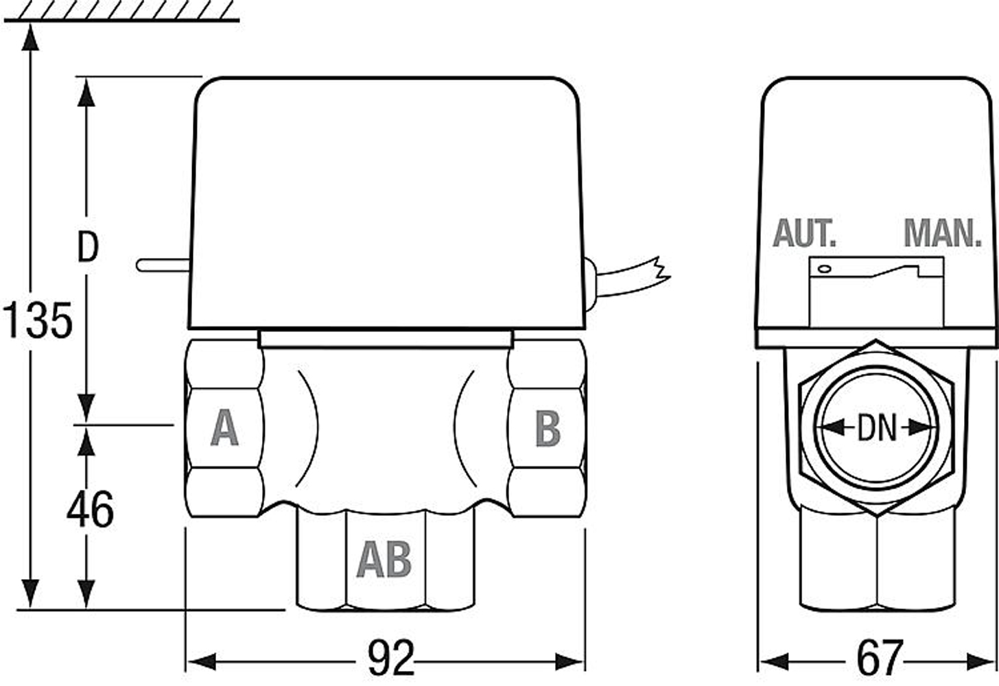 Motorisierte-3-Wege-Zonenventile-Skizze Drei-Wege-Zonenventil Heizung mit Endschalter 1/2 Zoll Innengewinde
