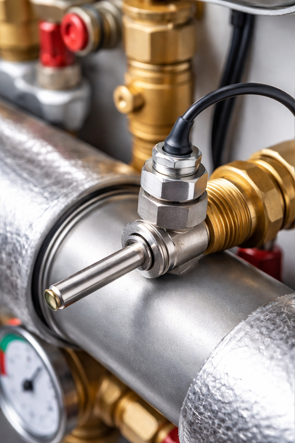 Tauchhülse 1/2 Zoll vernickelt – Messing/Kupfer – Für PT1000 Temperaturfühler, Heizungs- und Solaranlagen mit Druckschraube