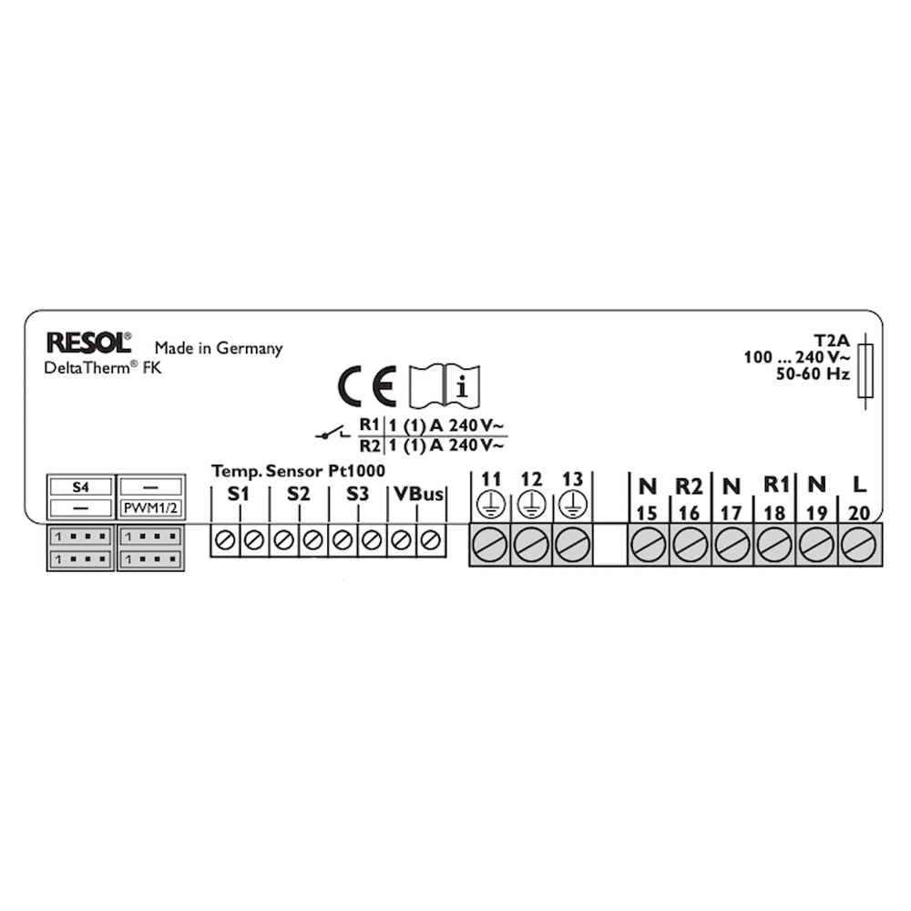 Feststoffkesselregler Resol DeltaTherm FK (inkl. 3 x PT1000 Fühler - 1 x FKP6 - 2 x FRP6) - Komplett