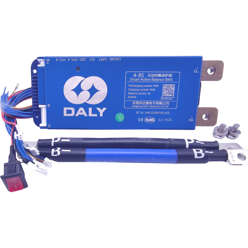 DALY Smart Active Balance BMS 150A 12V–24V 4S–8S – Integriertes Bluetooth, RS485/CAN - 0% MwSt.