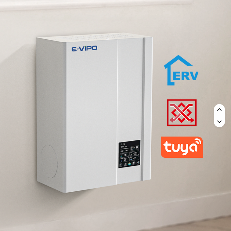 E-VIPO Luftfilter Wandmontiertes Lüftungssystem saubere Frischluft im Innenbereich - ERV - 150 m³/h