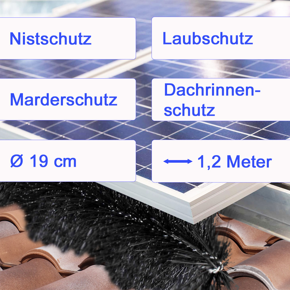 1057-07 1,20 Meter Schutzbürste Ø 19cm Vogel Taube Marder Nager Solaranlage Photovoltaik Regenrinne