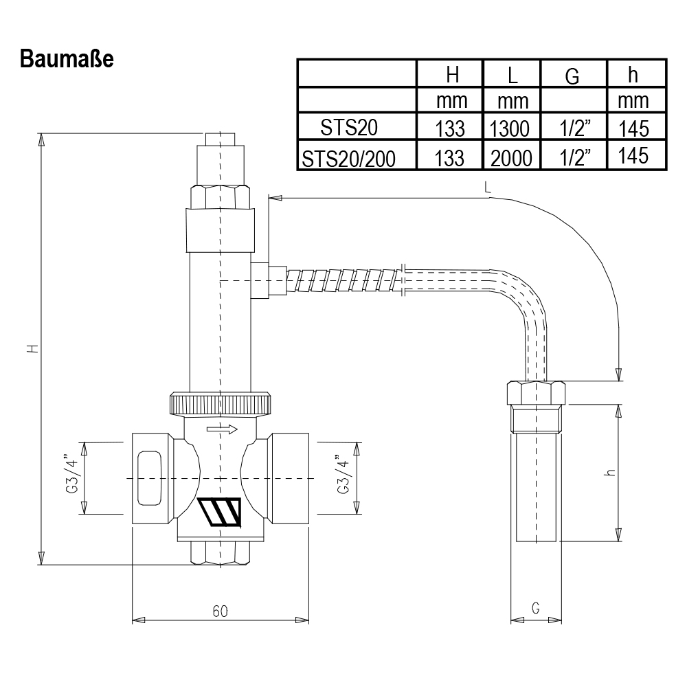 STS 20 Thermische Ablaufsicherung 1,3m 2,0m 4,0m für Heizungsanlagen