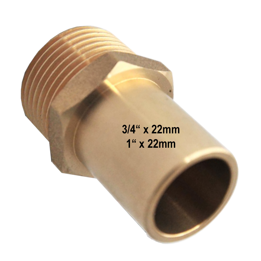 ROA-02 Rohranschluss 3/4" oder 1" x 22mm Messing Rohrstutzen einseitig flachdichtend Wellrohr