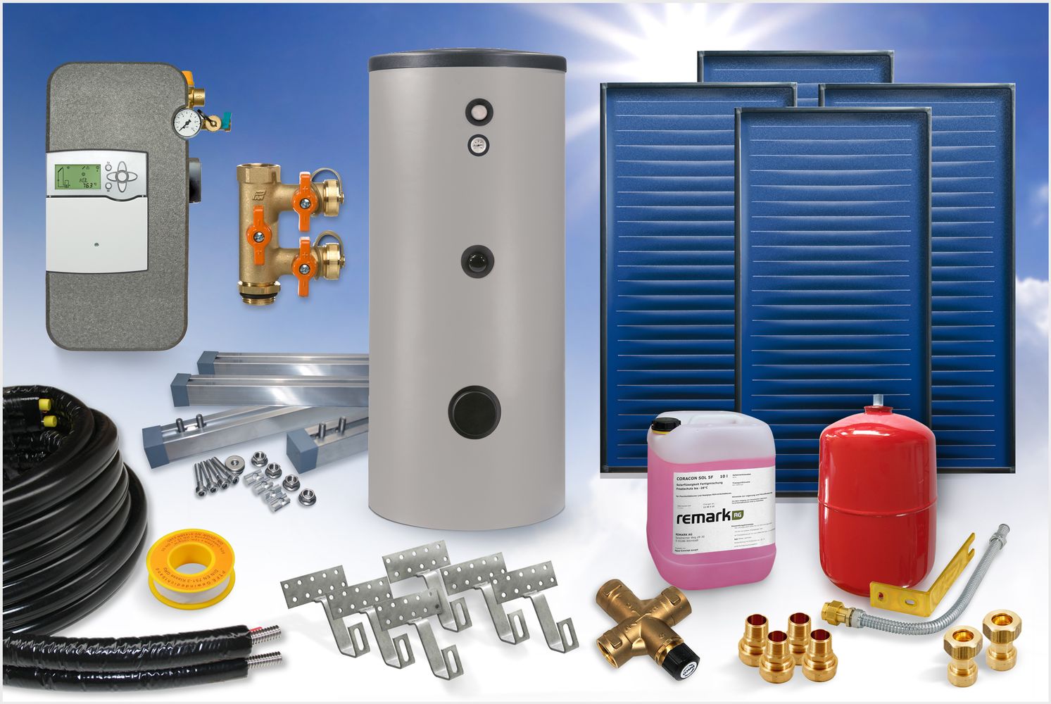 Solardirektpaket-Brauchwasser-Flach-4K Flachkollektor - Brauchwasser & Heizung Paket 15,12m² - 825 Liter Speicher (BWH-16.825) - INDACH