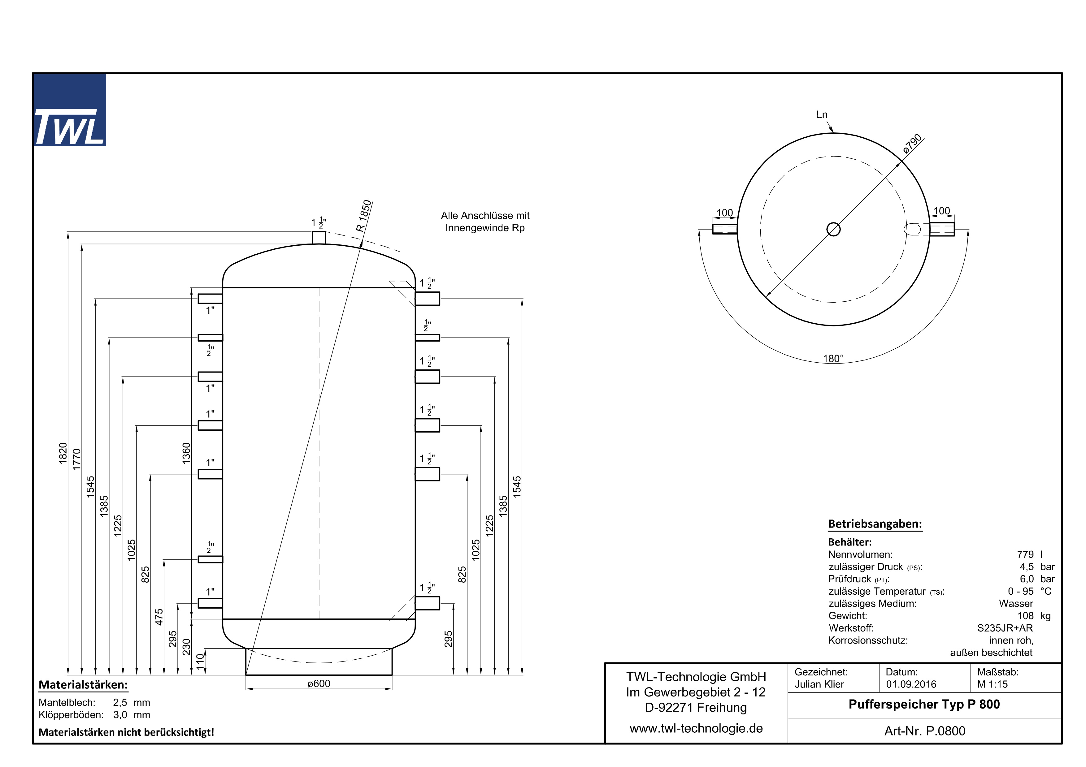 TWL Pufferspeicher P 800 Liter - ÖkoLine-B Isolierung