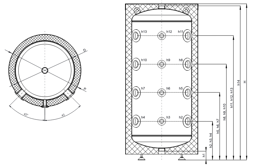 Pufferspeicher ohne Wärmetauscher für Heizungssysteme BHKW, Wärmepumpen - 300 Liter