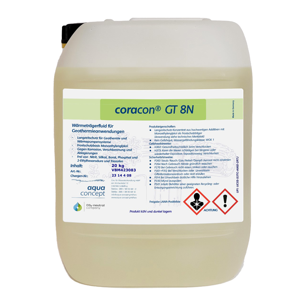 20 Liter Wärmeträgerfluid für Wärmepumpen Coracon® GT 8N Nahwärmenetze Geothermieanlagen 20 Liter Wärmeträgerfluid für Wärmepumpen Coracon® GT 8N Nahwärmenetze Geothermieanlagen