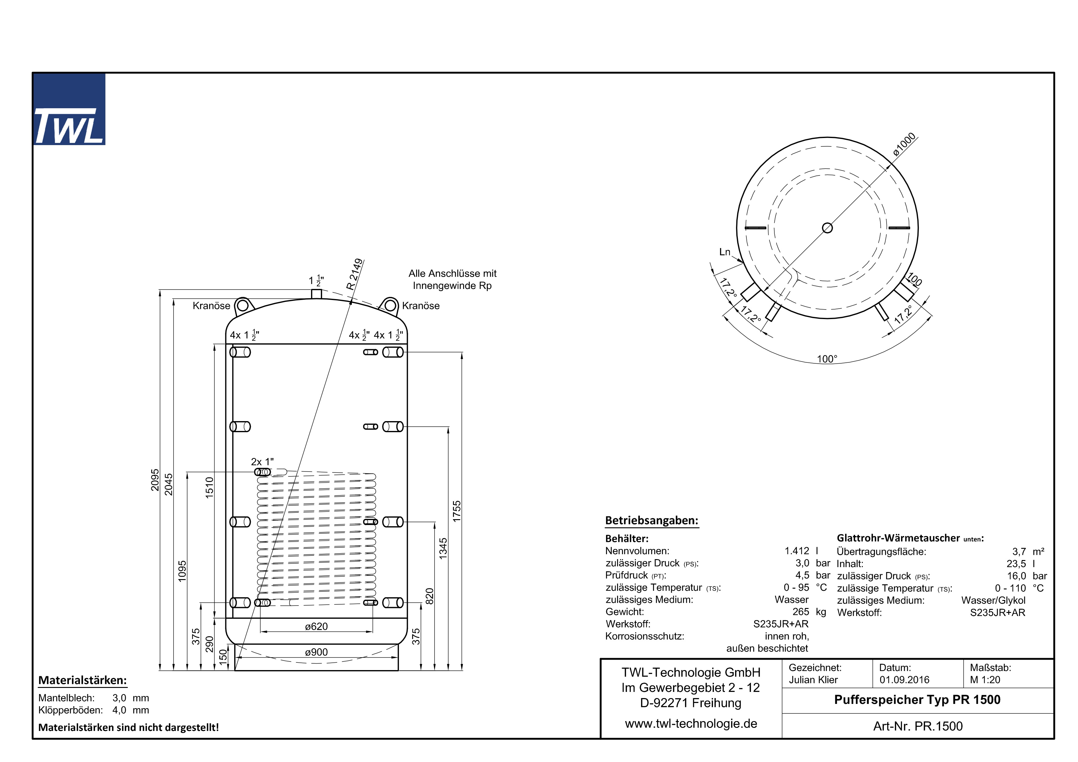 TWL Pufferspeicher PR 1500 Liter - ÖkoLine-B Isolierung