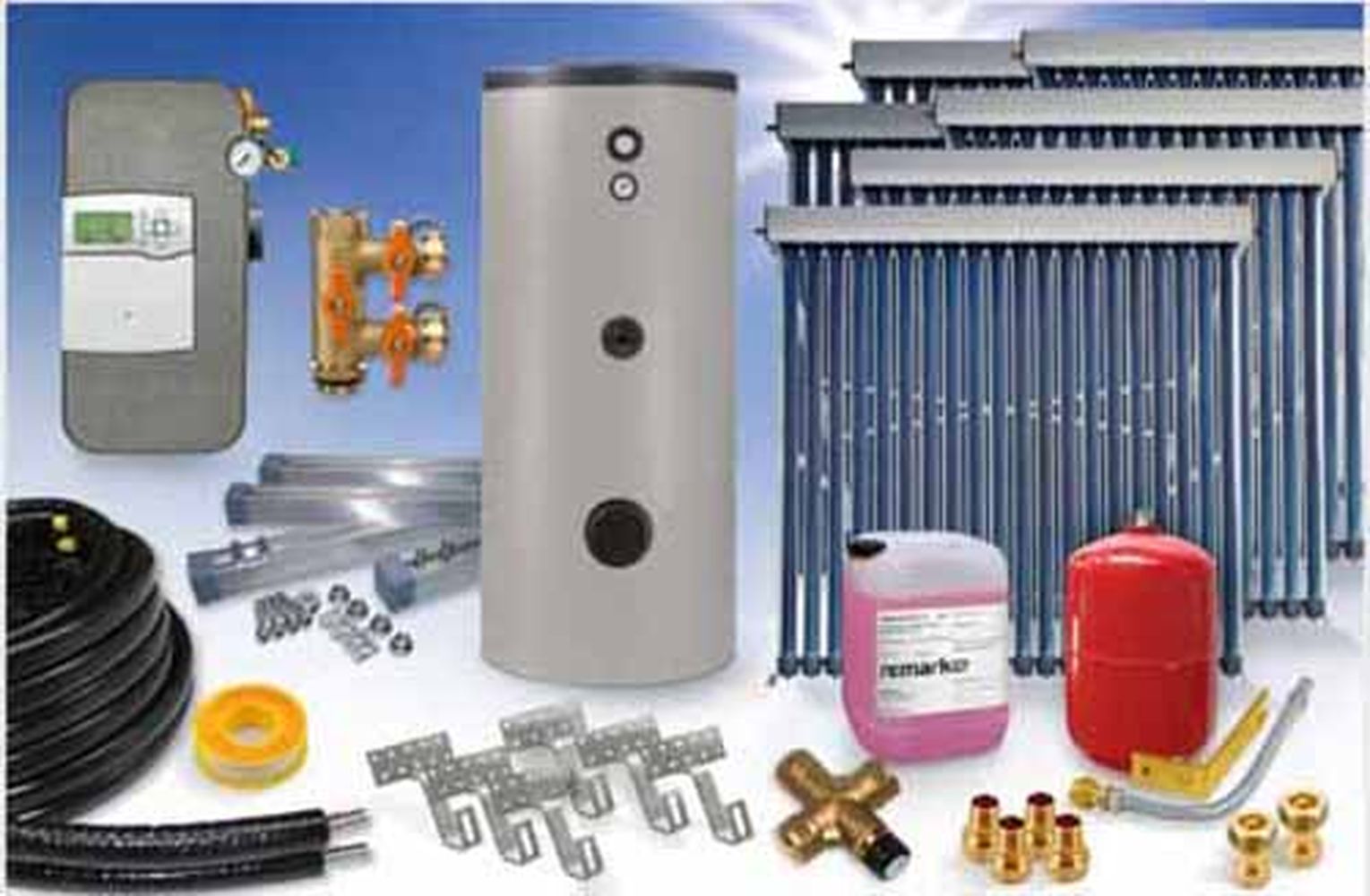 Solardirektpaket-BW-und-HZ-6VK Vakuumröhrenkollektor - Brauchwasser & Heizung Paket 27,48m² - 1500 Liter Speicher (BWH-28.1500)