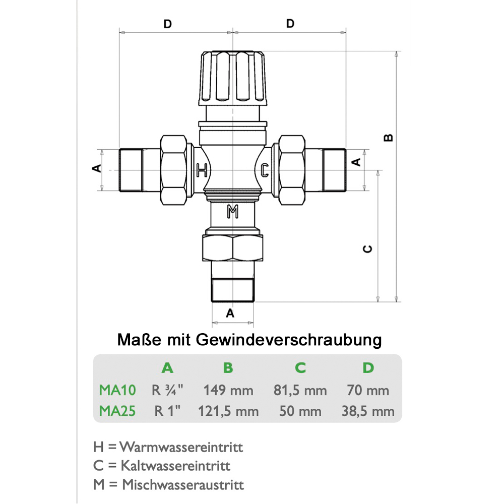 MA10-MA25-003 Resol Brauchwassermischer MA10 1" AG Thermostatisches Mischventil