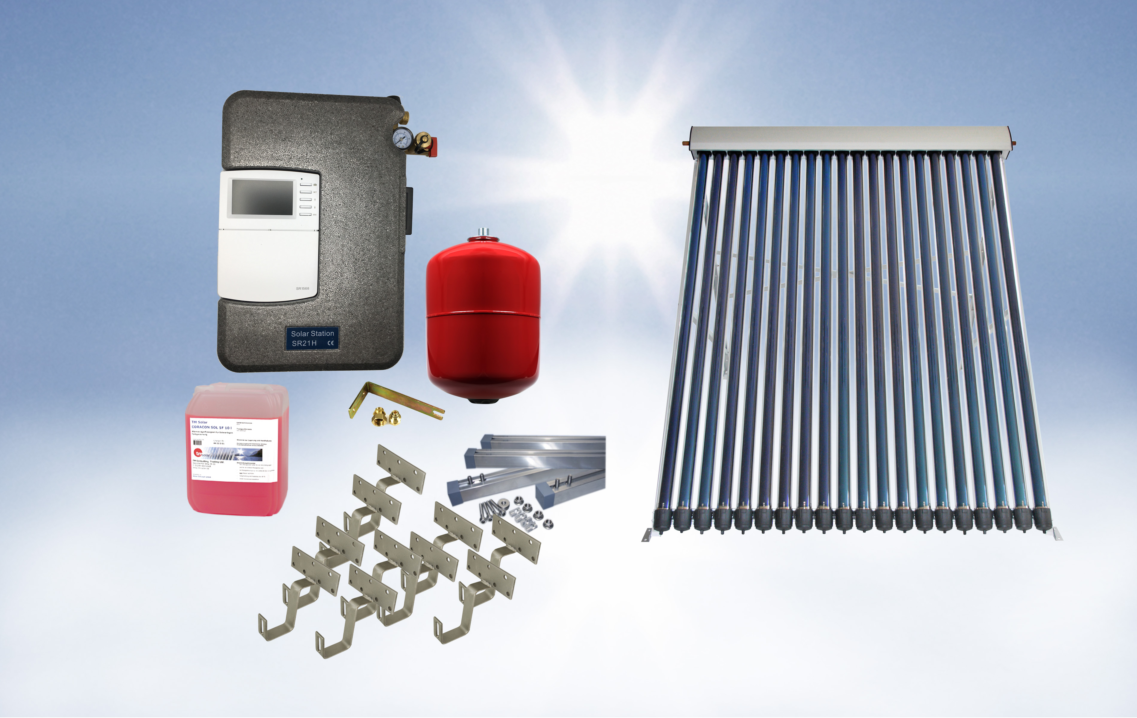 2023-BASIC-4-58-1-K Solarthermie Basic Paket - Eurotherm-Solar-PRO Vakuumröhrenkollektor - 3,1m²