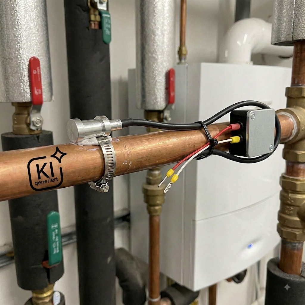 Rohranlegefühler PT1000 mit Silikonleitung – Präziser Temperaturfühler für Heizung, Solar & Wärmepumpe inkl. Rohrschelle und Wärmeleitpaste