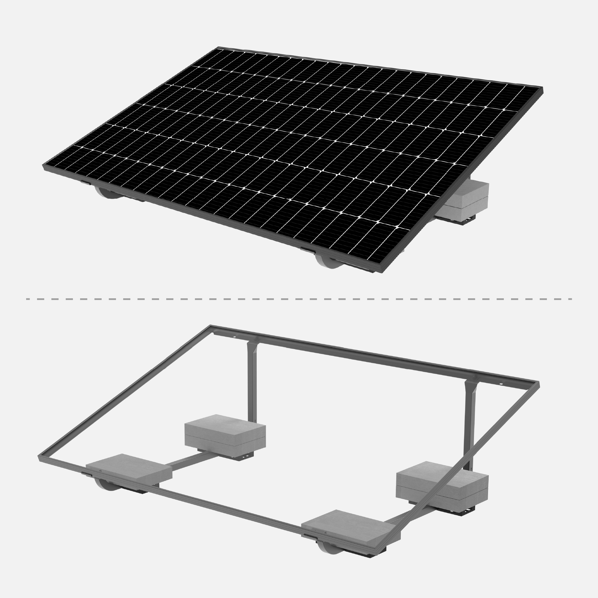Flachdach-Montagesystem 20° für Photovoltaikmodule – ballastierte PV-Unterkonstruktion