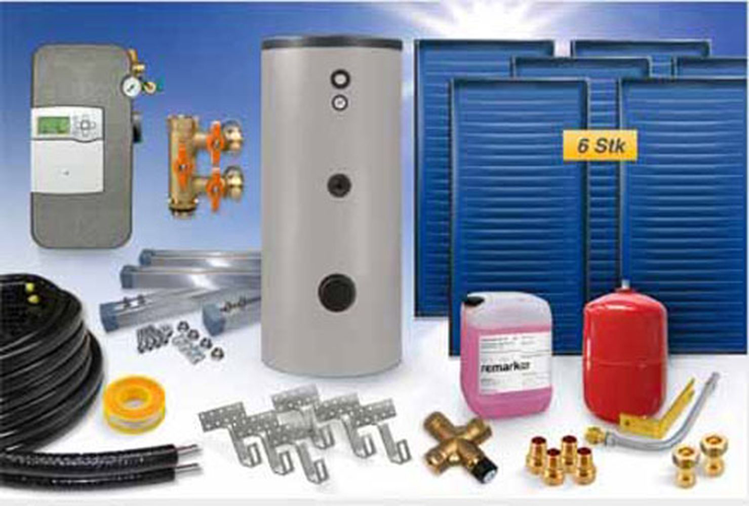 Solardirekt24-Paket-BWH-6xFKF Flachkollektor - Brauchwasser & Heizung Paket 15,12m² - 825 Liter Speicher (BWH-16.825) - INDACH