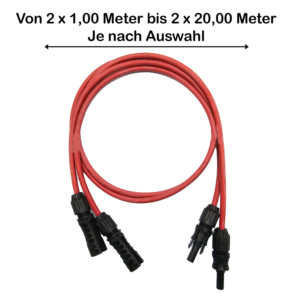 Solar Verlängerungskabel Flexisun Rot 6mm² mit MC4 Stecker - Länge wählbar -