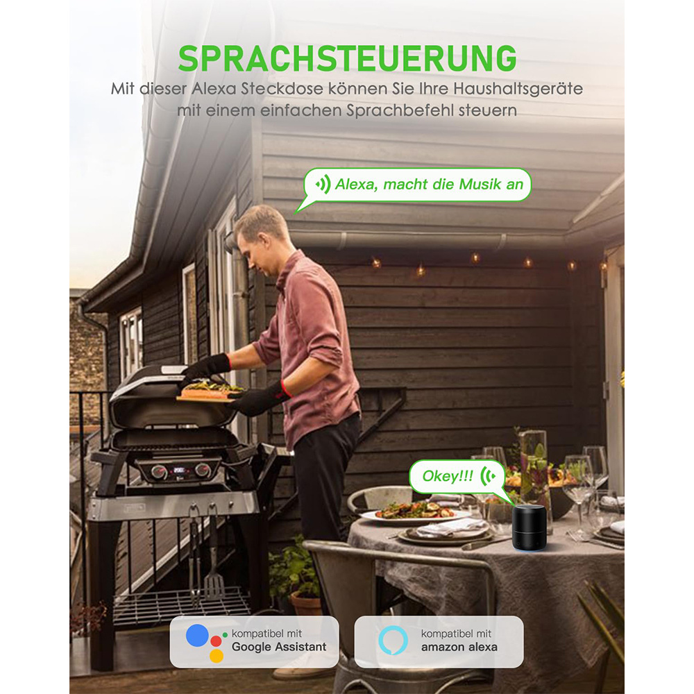 GreenSun WLAN Außensteckdose mit Strommessung – IP44 Wasserdicht – Zeitschaltuhr, App-Steuerung & Sprachsteuerung – Ideal für Balkonkraftwerke GreenSun WLAN Außensteckdose mit Strommessung – IP44 Wasserdicht – Zeitschaltuhr, App-Steuerung & Sprachsteuerung – Ideal für Balkonkraftwerke