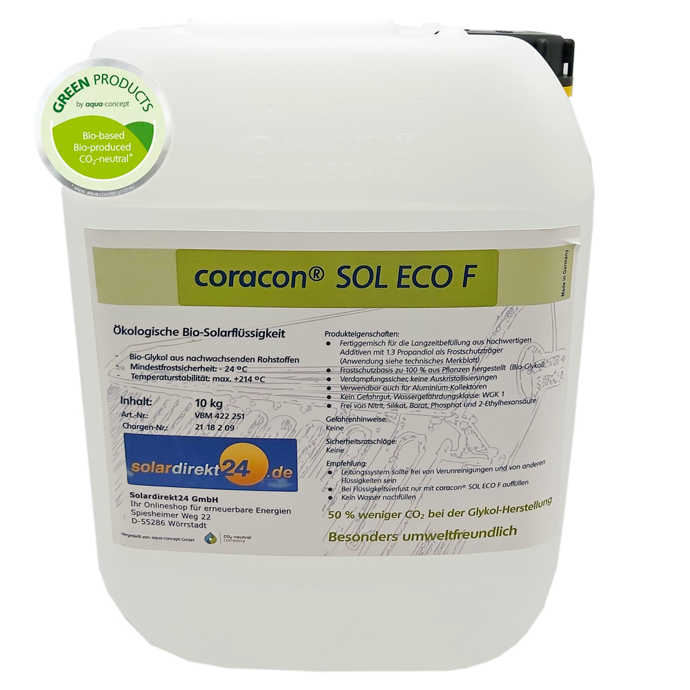 Eco-F-01ABMc4tnmt1Lon 10-50 Liter Ökologische Solarflüssigkeit Coracon Sol ECO F - Temperaturstabil bis 214°C