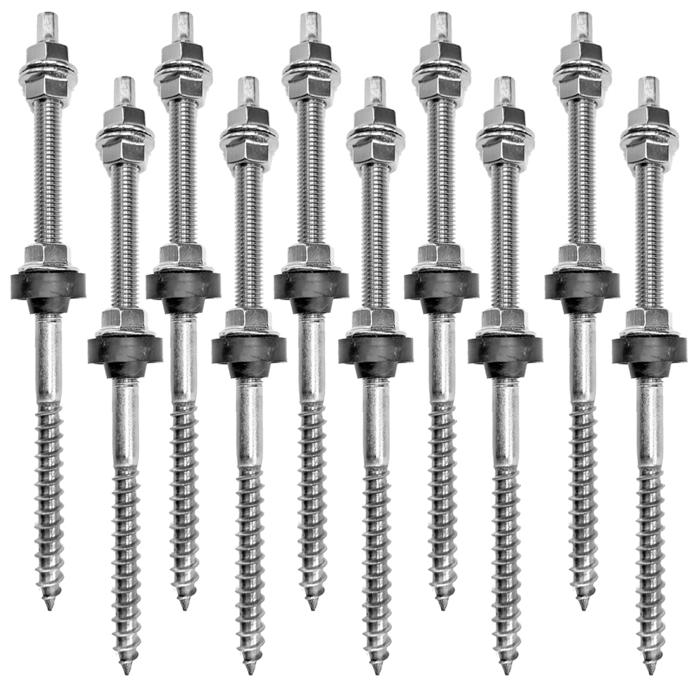 Stockschrauben M10 oder M12 montiert A2 + Flanschmutter für Dachhaken Edelstahl EPDM