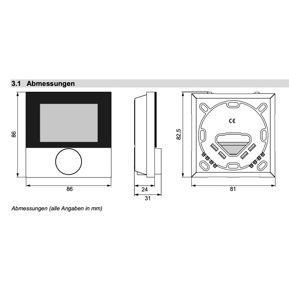 Alpha direct KOMFORT Designscheibe 230V Raumtemperaturregler Raumthermostat