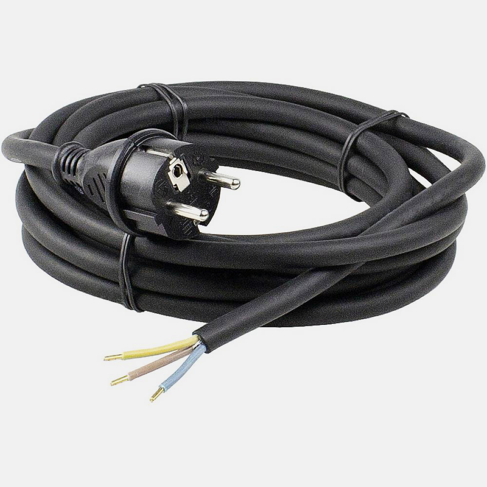 KABEL-01 Schutzkontakt-Stecker Vollgummi 230V Schwarz mit Anschlusskabel 3,0m - 0% MwSt