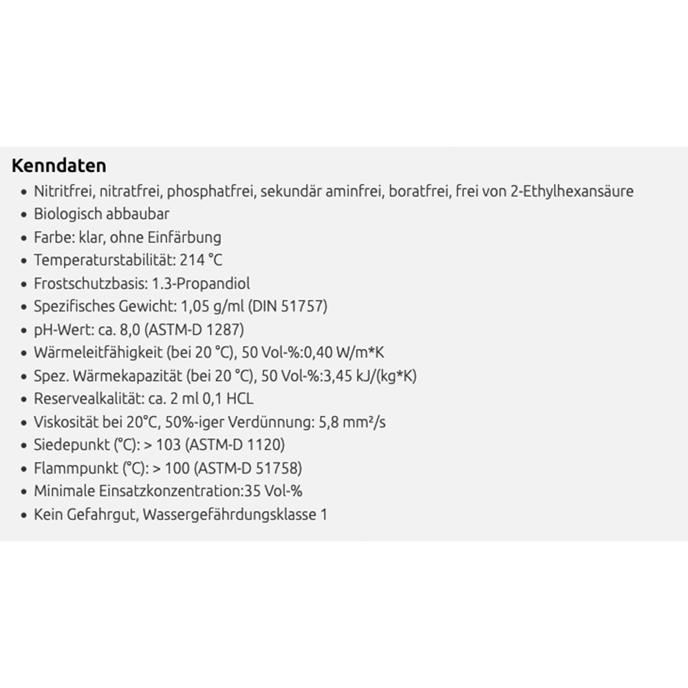 Kenndaten-EcoF 10-50 Liter Ökologische Solarflüssigkeit Coracon Sol ECO F - Temperaturstabil bis 214°C