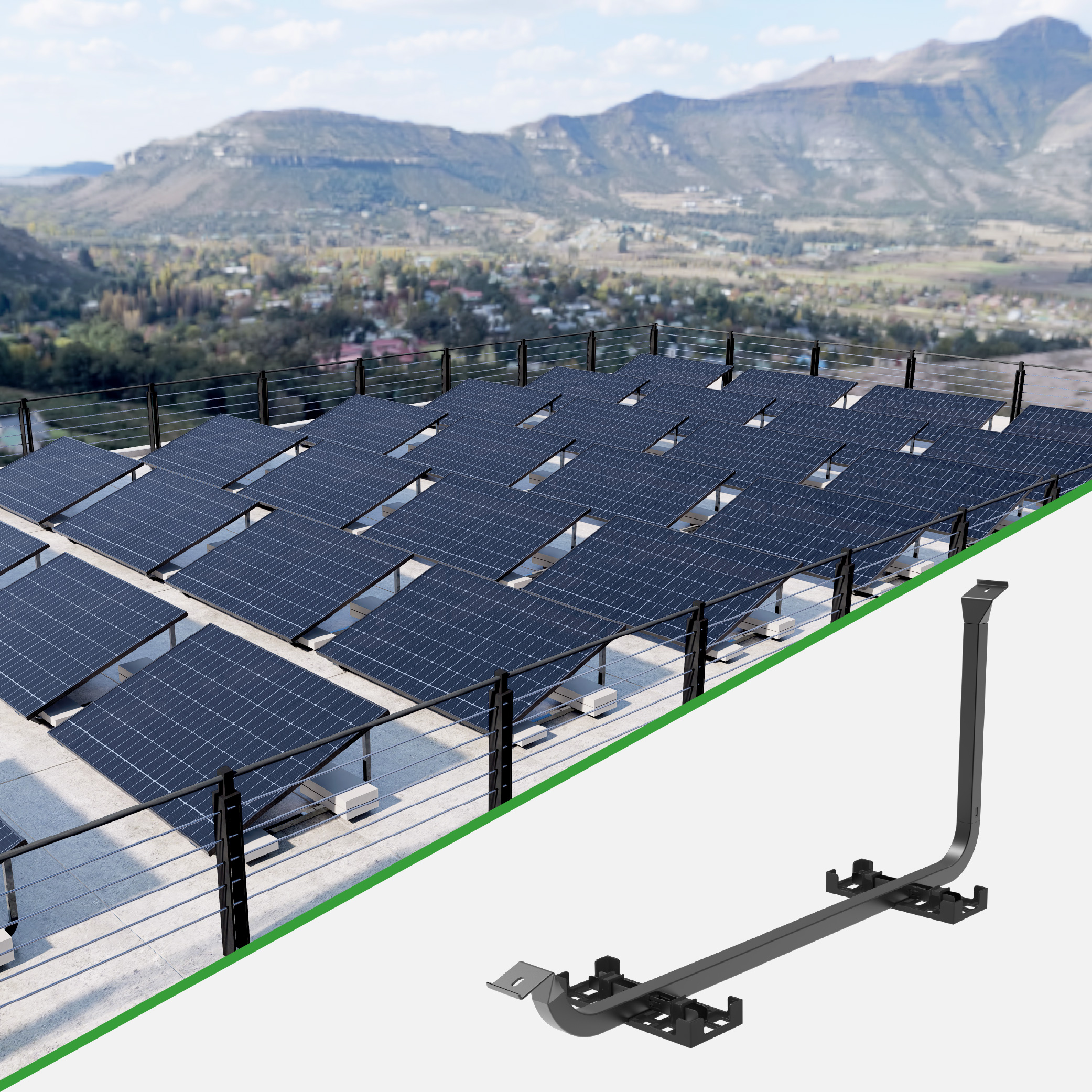 Flachdach-Montagesystem 20° für Photovoltaikmodule – ballastierte PV-Unterkonstruktion